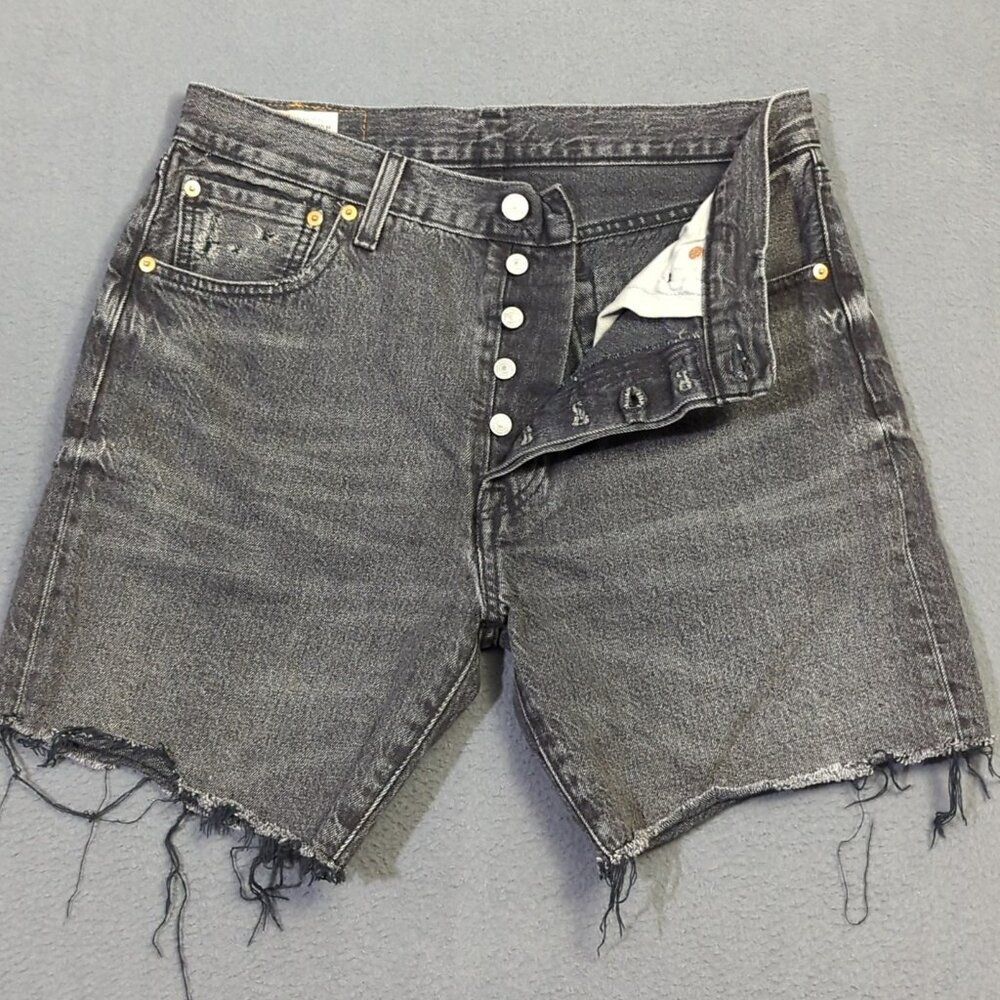 Levi's Jean Shorts Mens 33 Black 501 Original Fit Raw Hem Button Fly Jorts Denim